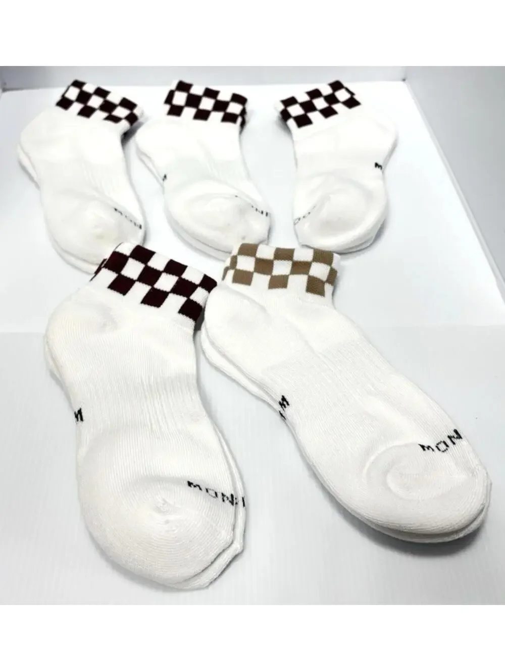 Mens Checkered Crew Socks 5 Pairs -4 Burgundy & 1 Tan Casual Comfort NEW Medium